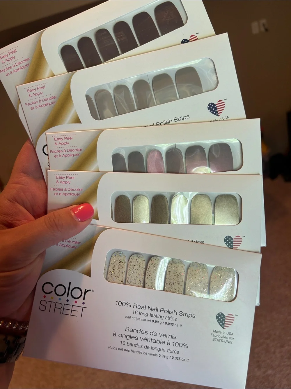 Color Street Neutral Metallics & Glitter Nail Strips - Gold, Pink, Silver, Beige